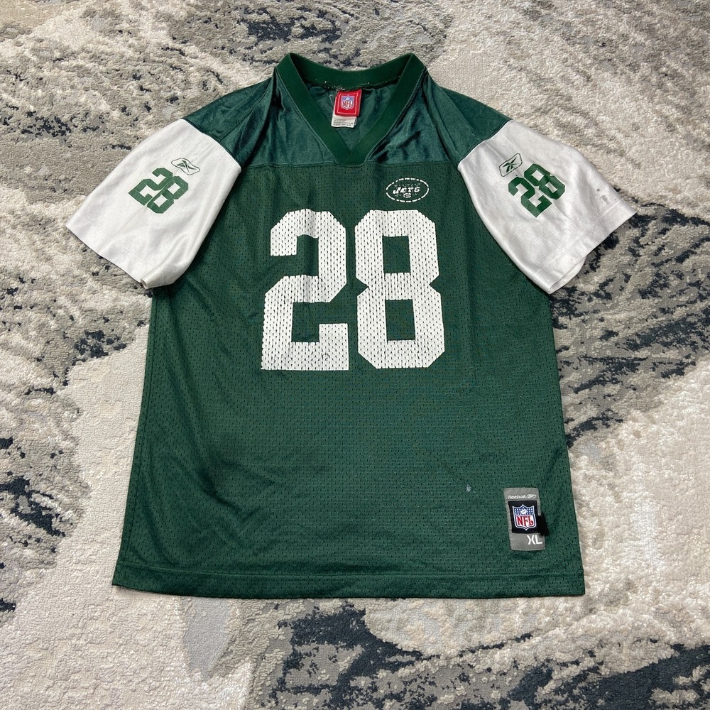 New York Jets Jersey Boys XL Green‎ Curtis Martin #28 Reebok Football NFL V Neck